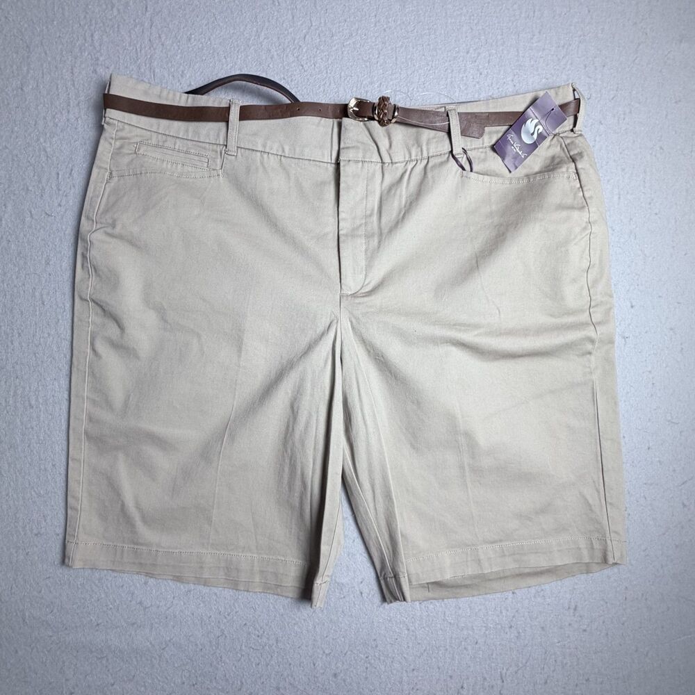 Women's Charlene City Shorts Plus Size 20W NWT Gloria Vanderbilt Tan Khaki Belt